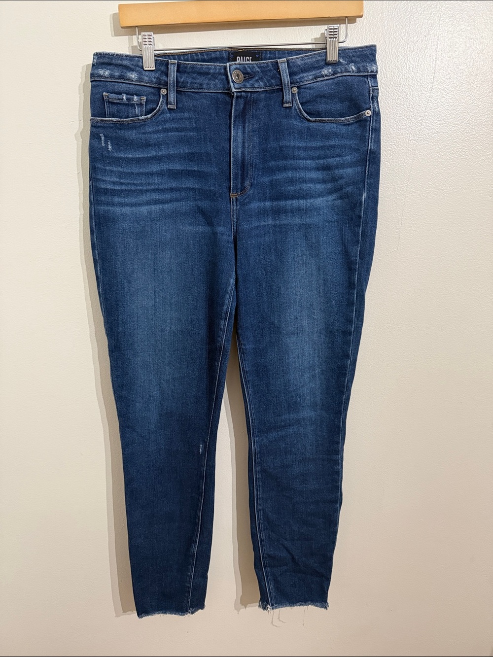 Paige High Rise Skinny Jeans Womens Size 31 Denim Distressed Hoxton Crop
